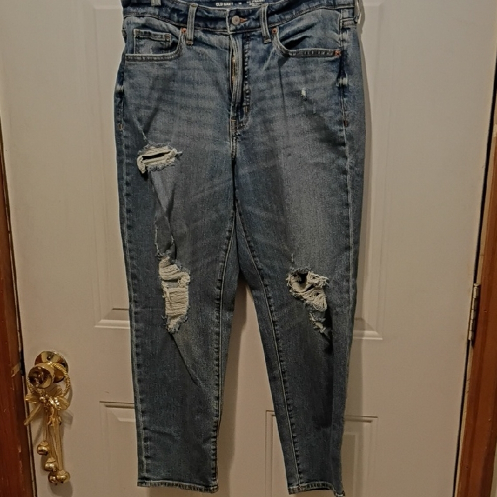 Old Navy Medium Blue Ripped High Rise Jeans
